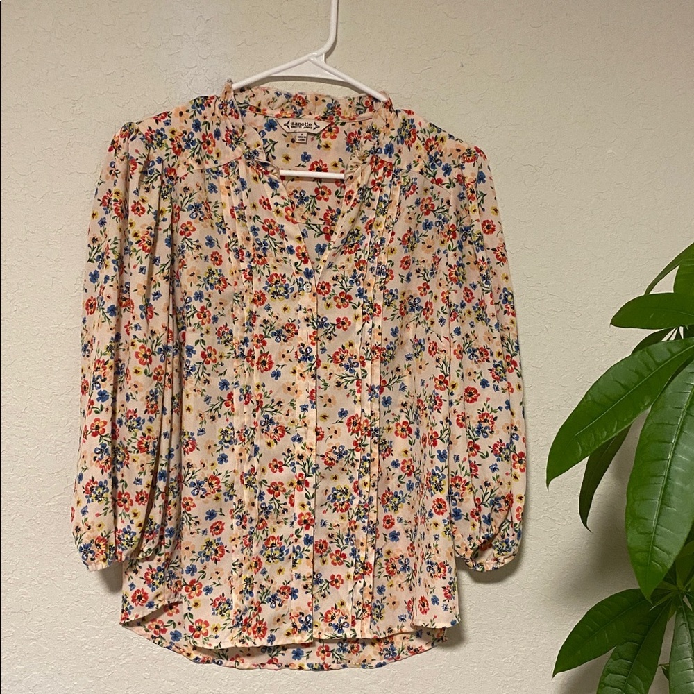 Romantic, Cottagecore Soft Pink Floral long sleeve Blouse, Feminine Size S - Picture 2 of 5